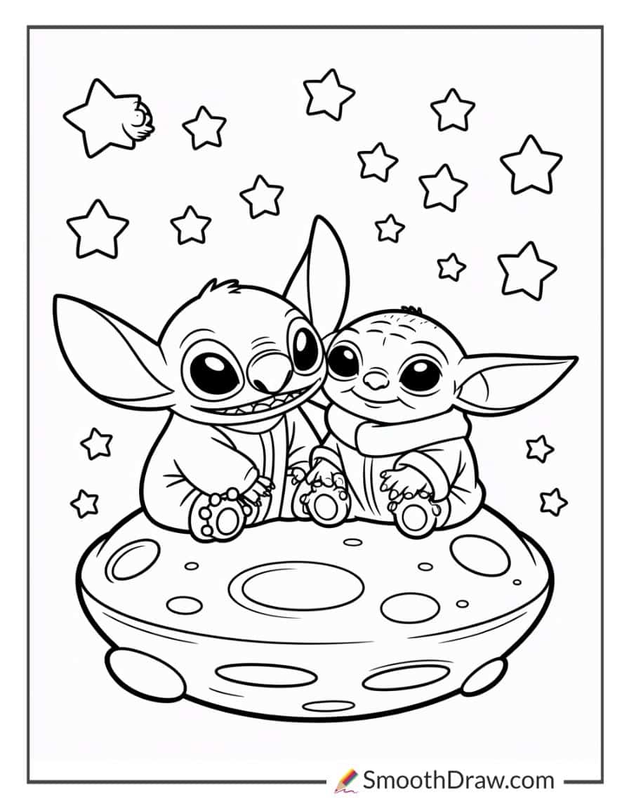stitch and baby yoda coloring pages