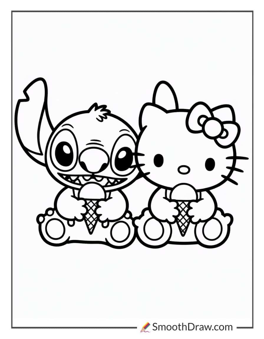 stitch and hello kitty coloring pages