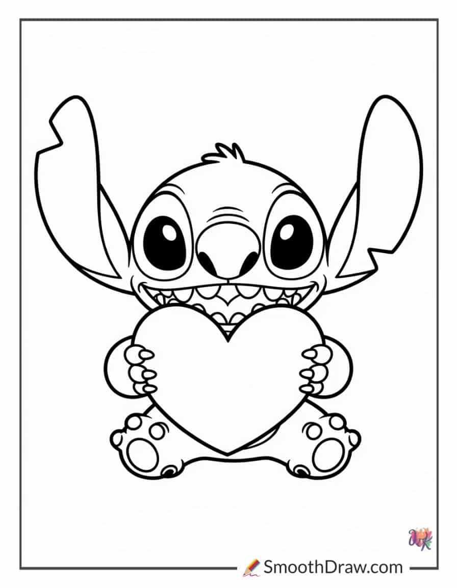 stitch holding a heart coloring page