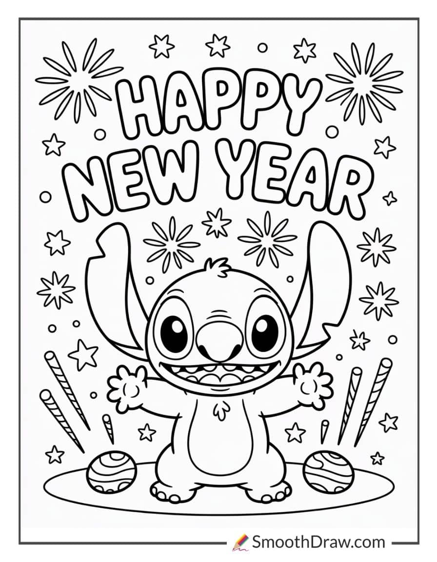 stitch new years coloring pages