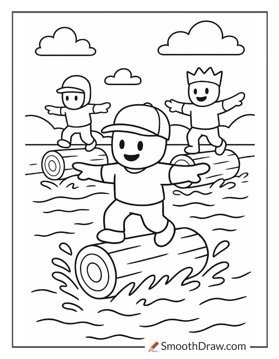 stumble guys balancing on rolling logs coloring sheet