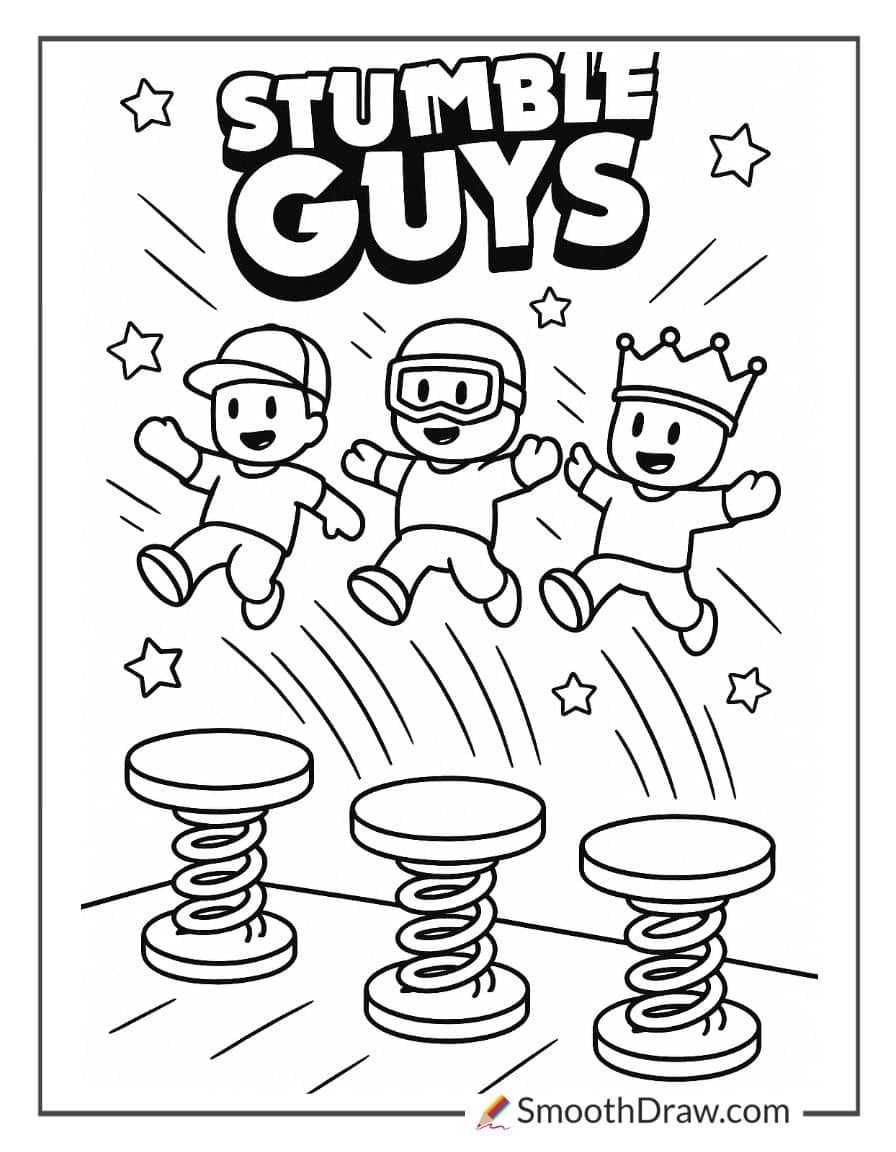 stumble guys flying across bouncy pads