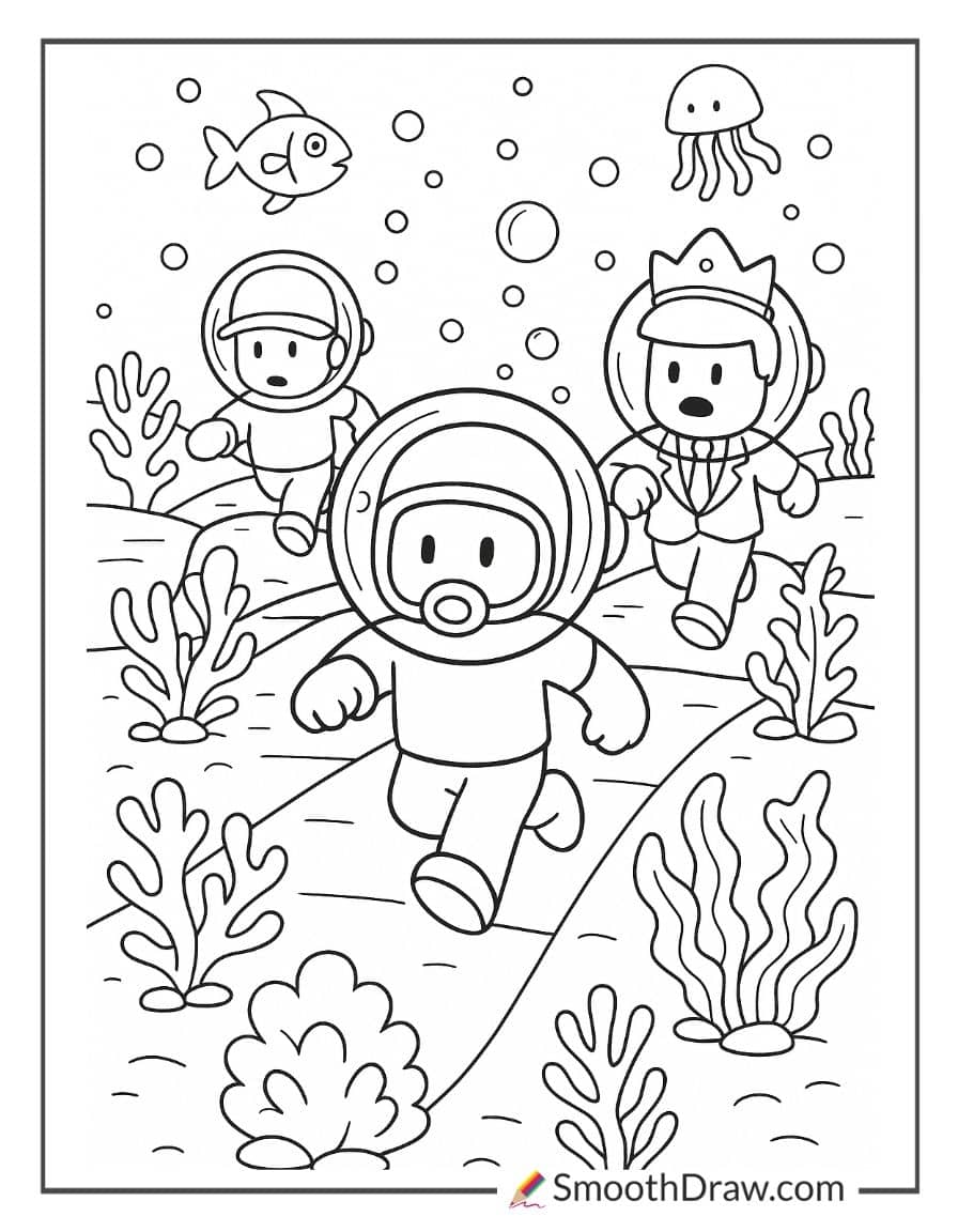 stumble guys in underwater obstacle race coloring pages