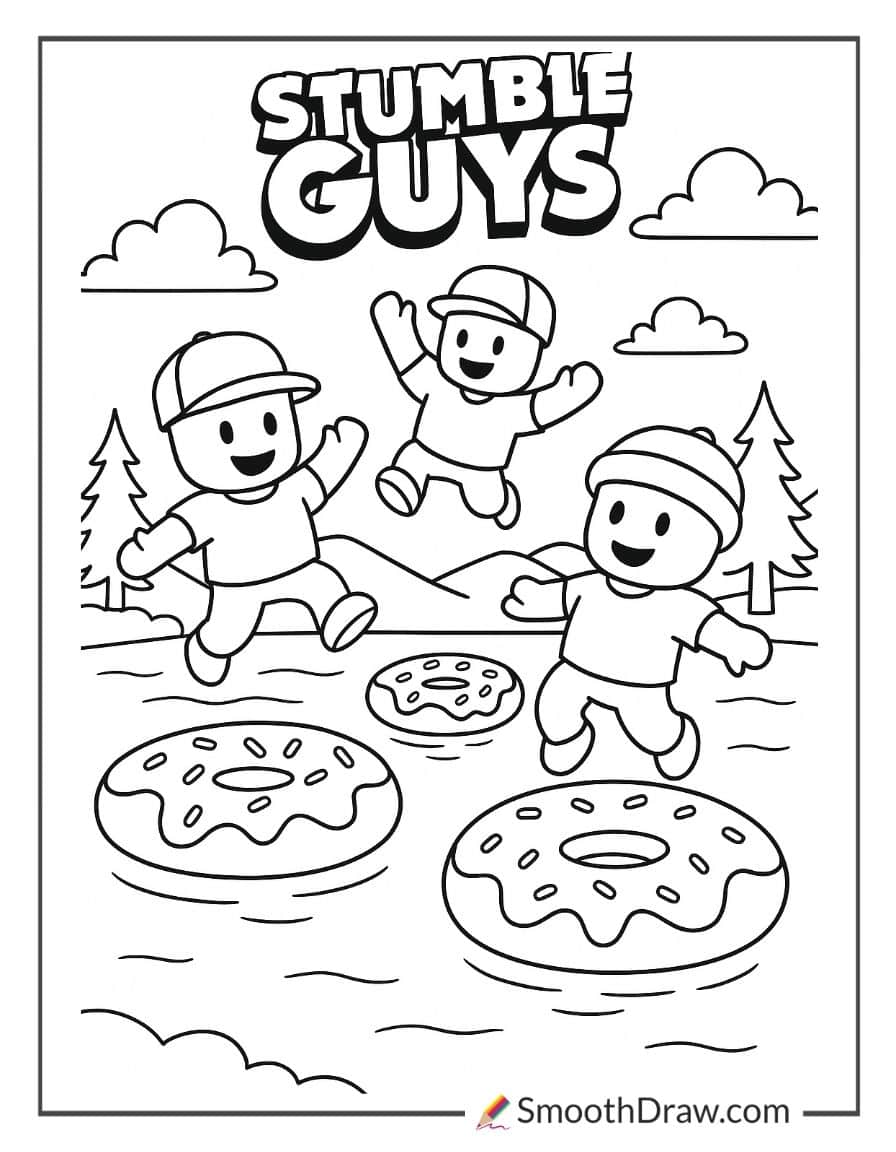 stumble guys jumping on floating donuts