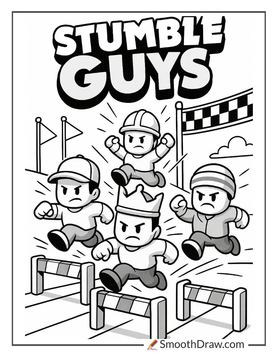 stumble guys jumping over hurdles