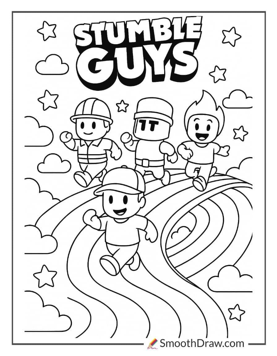 stumble guys running on rainbow road coloring pages
