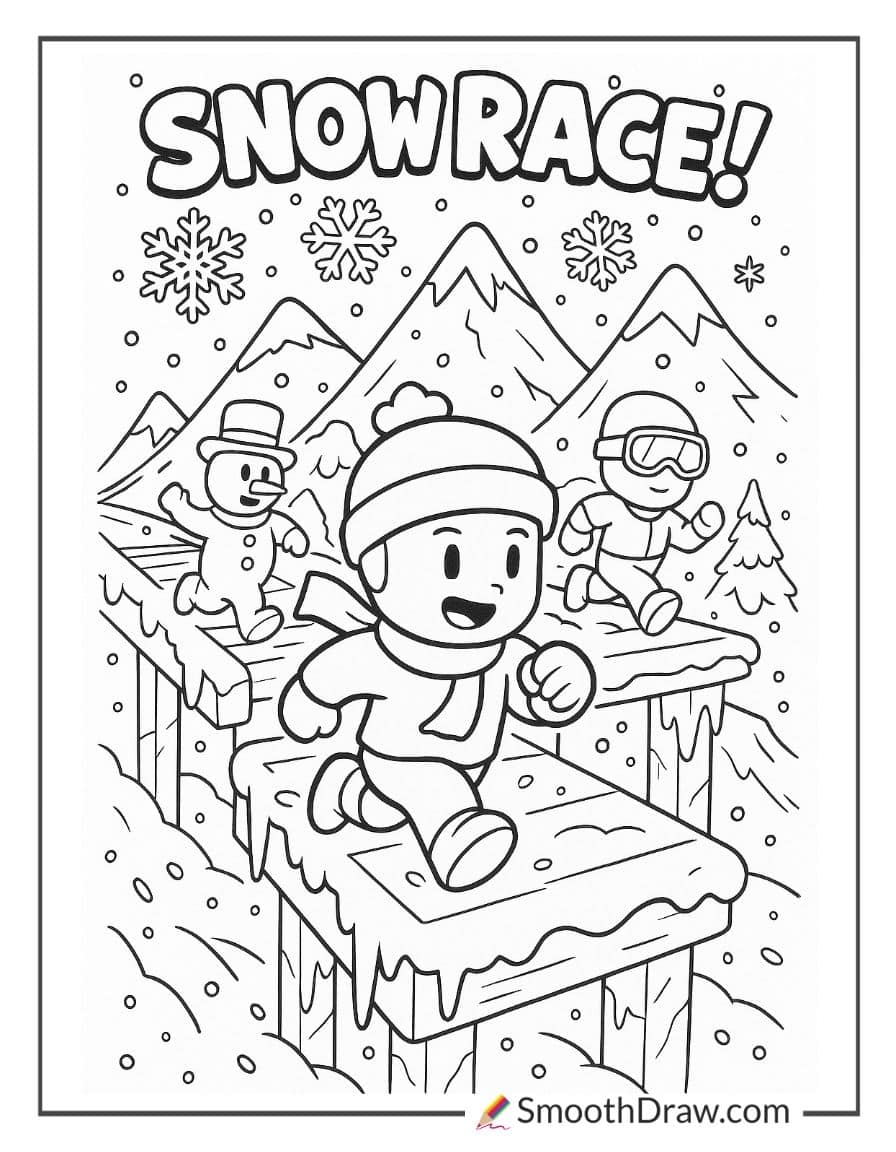 stumble guys running through snowy mountain race