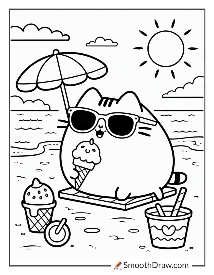 summer pusheen coloring pages