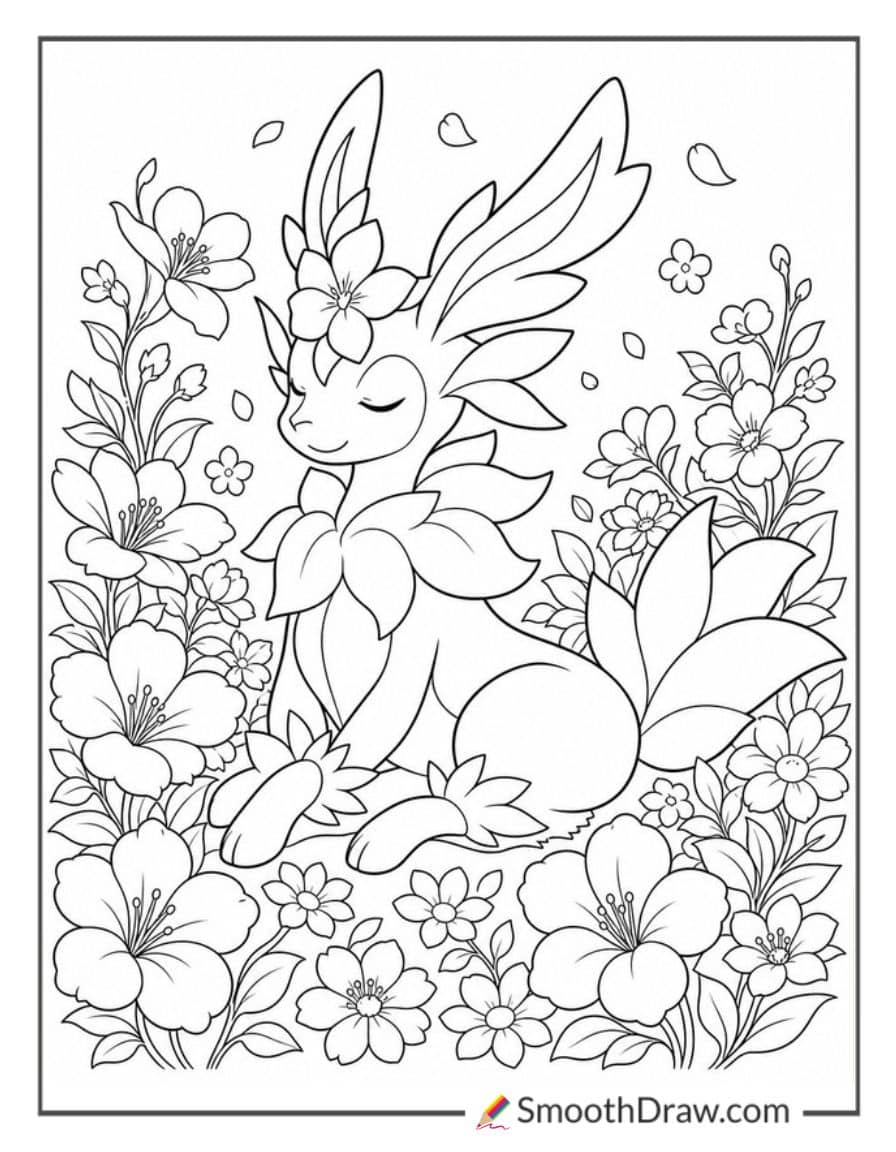vaelet from palworld surrounded by flowers