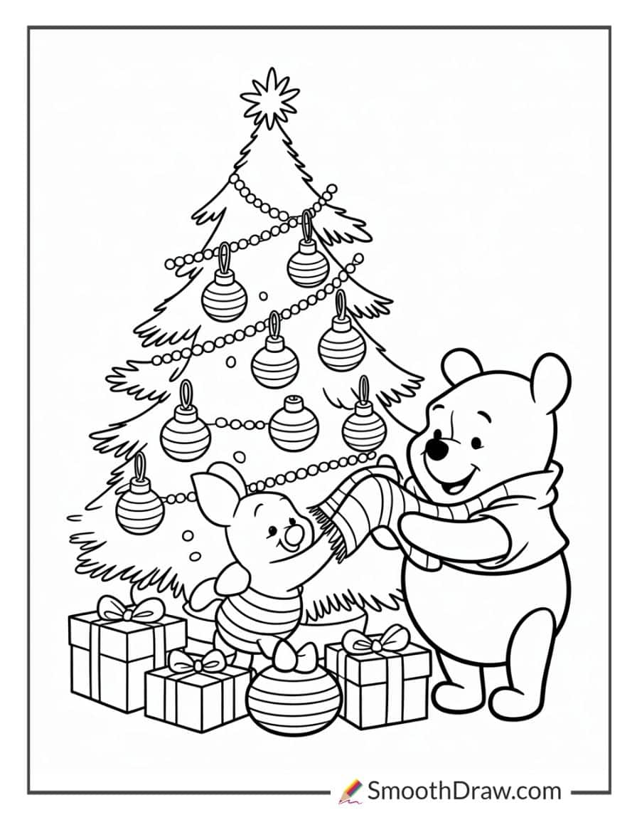 winnie the pooh christmas coloring pages