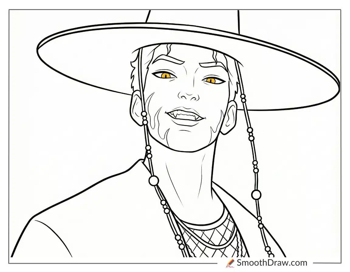 Abby Saja with glowing demon eyes coloring sheet