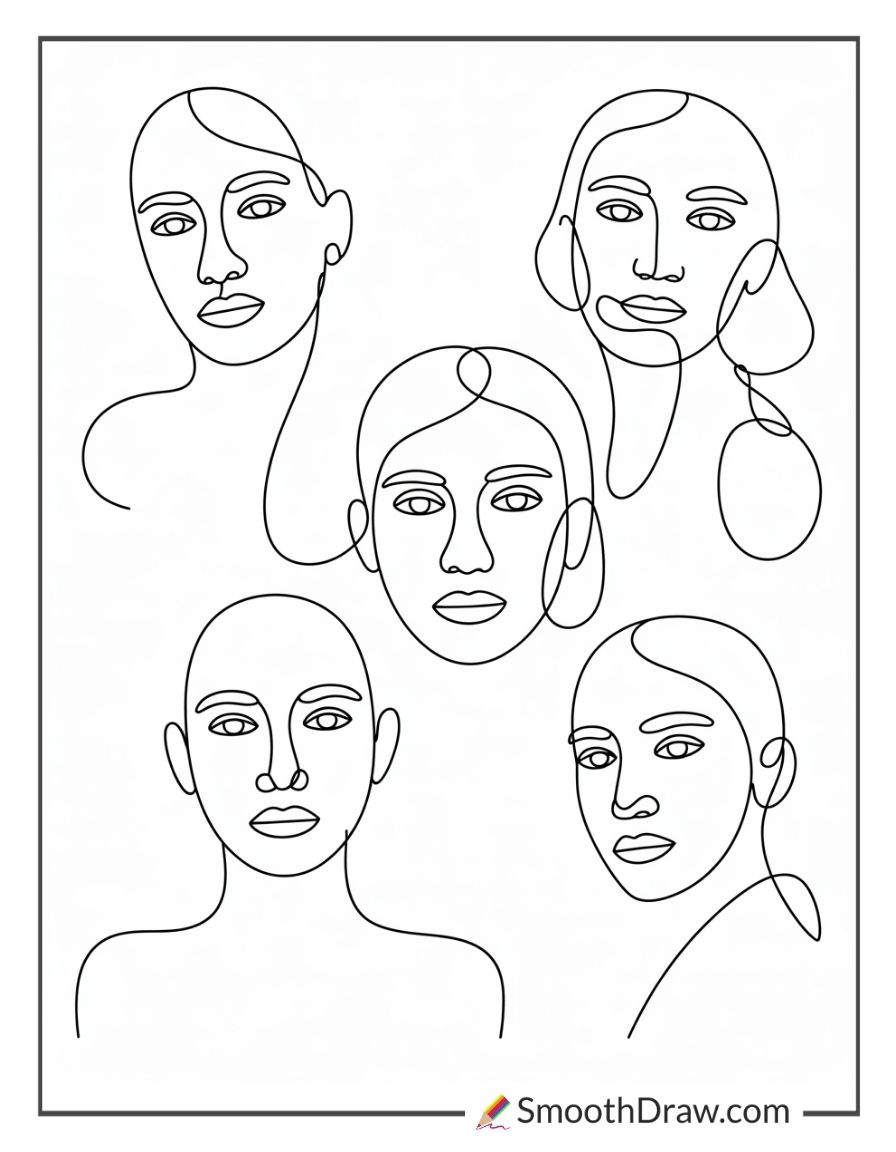 Abstract Line Art Faces Coloring Sheet