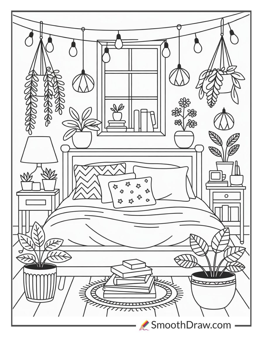 Aesthetic Bedroom Decor Coloring Page