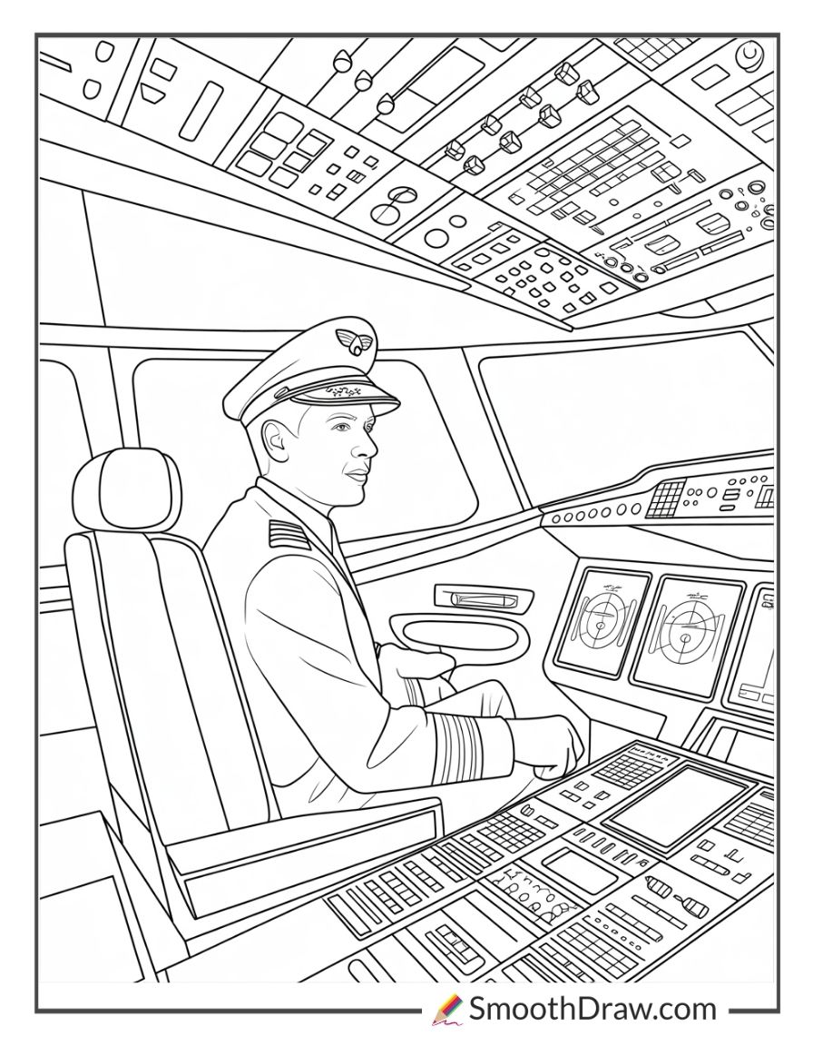 Airline Captain In Cockpit
