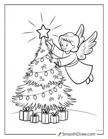 Angel Decorating a Christmas Tree