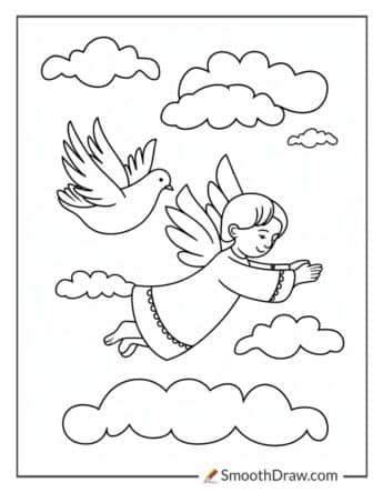 Angel and a Dove Flying Together