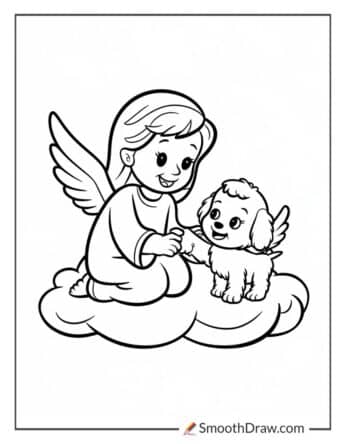 Angel and a Puppy Playing in the Clouds