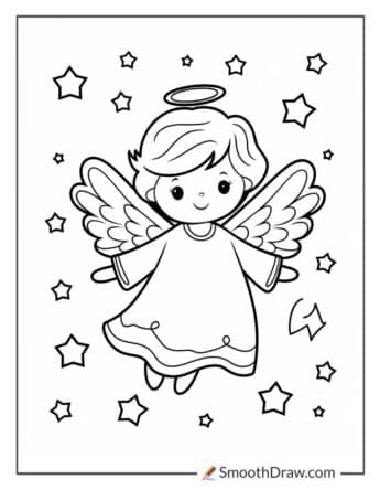 Angel with Oversized Wings Floating in the Sky