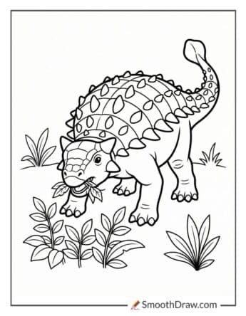Ankylosaurus Eating Low Forest Plants Coloring Sheet
