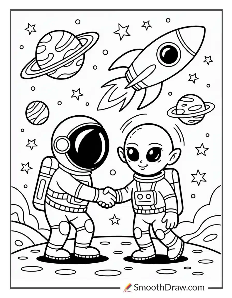 Astronaut And Alien Shaking Hands