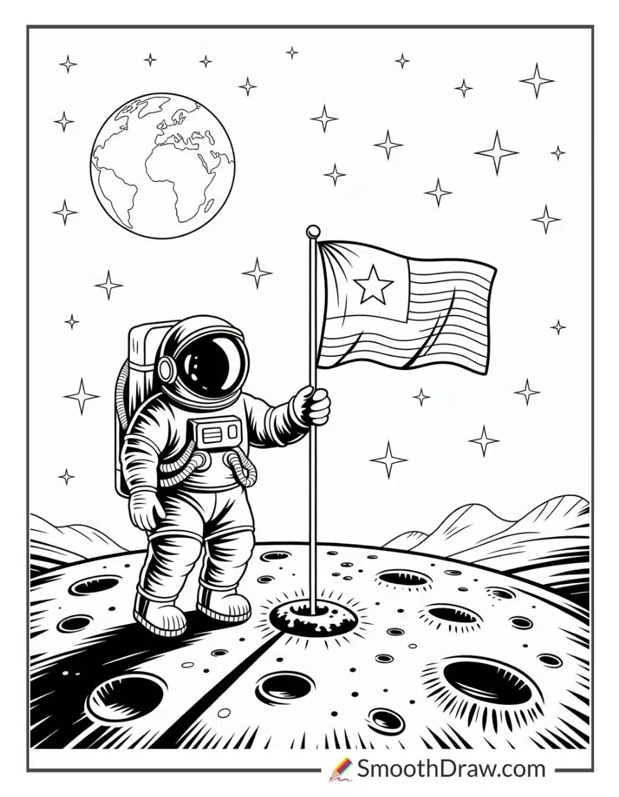 Astronaut Planting Flag On Moon