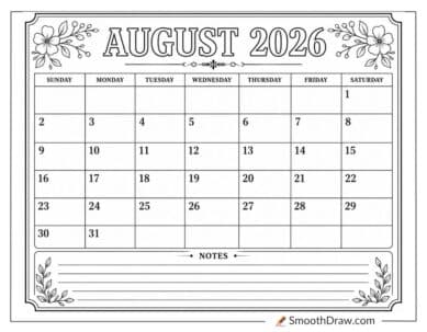 August 2026 calendar with notes