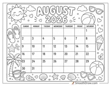 August 2026 summer calendar