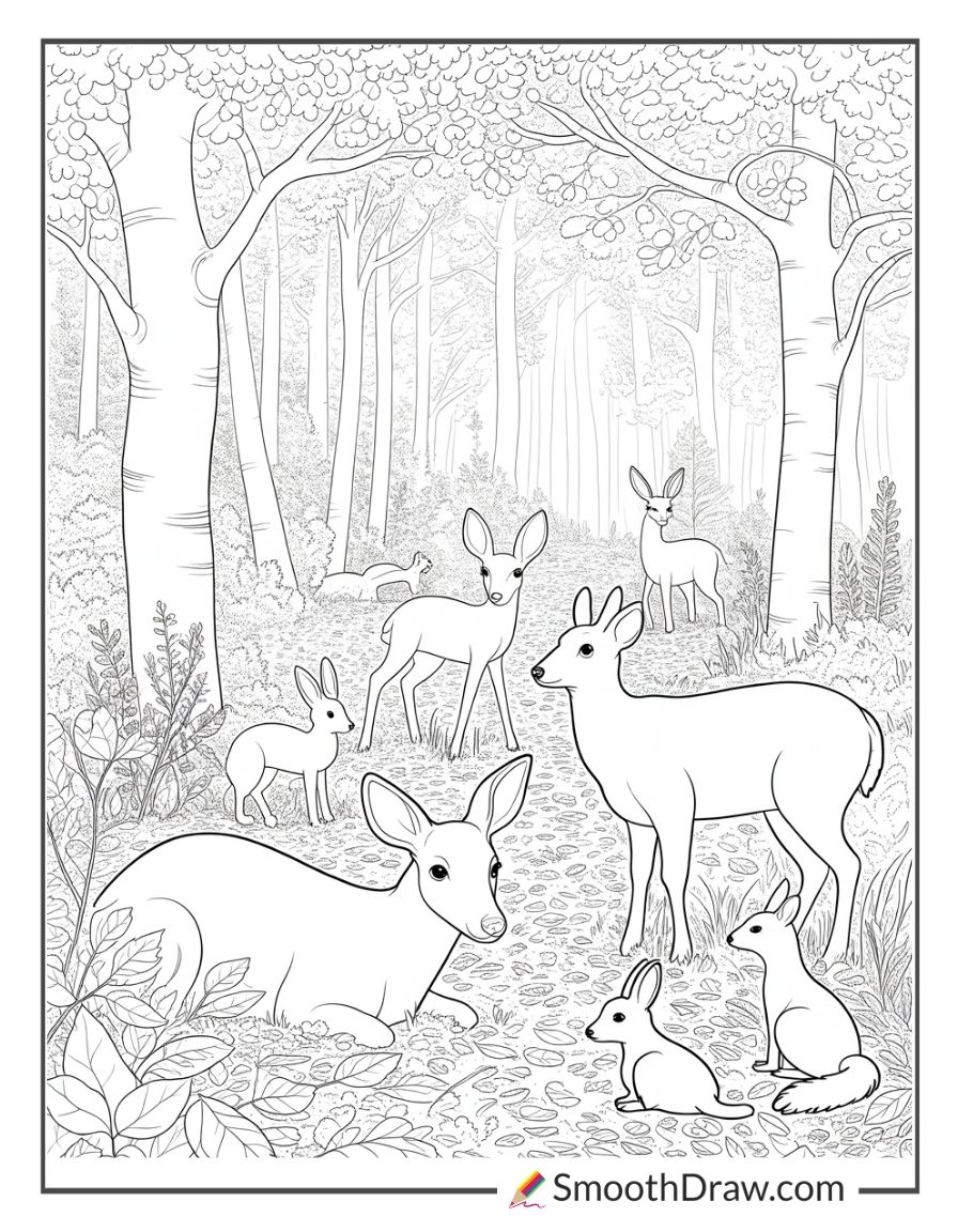 Autumn Forest With Woodland Animals