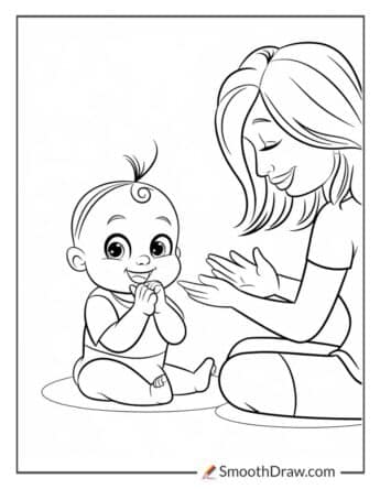 Baby Learning to Clap Coloring Page