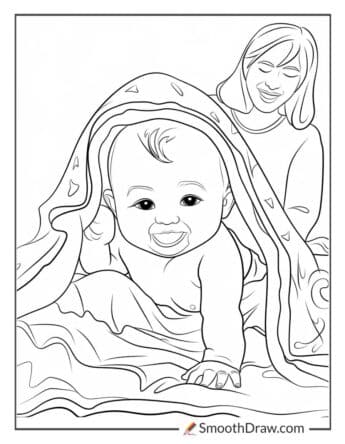 Baby Playing Peekaboo Coloring Page