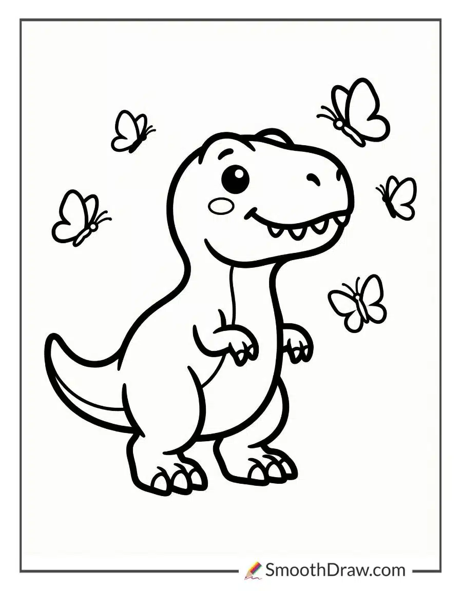 Baby T Rex Playing With Butterflies