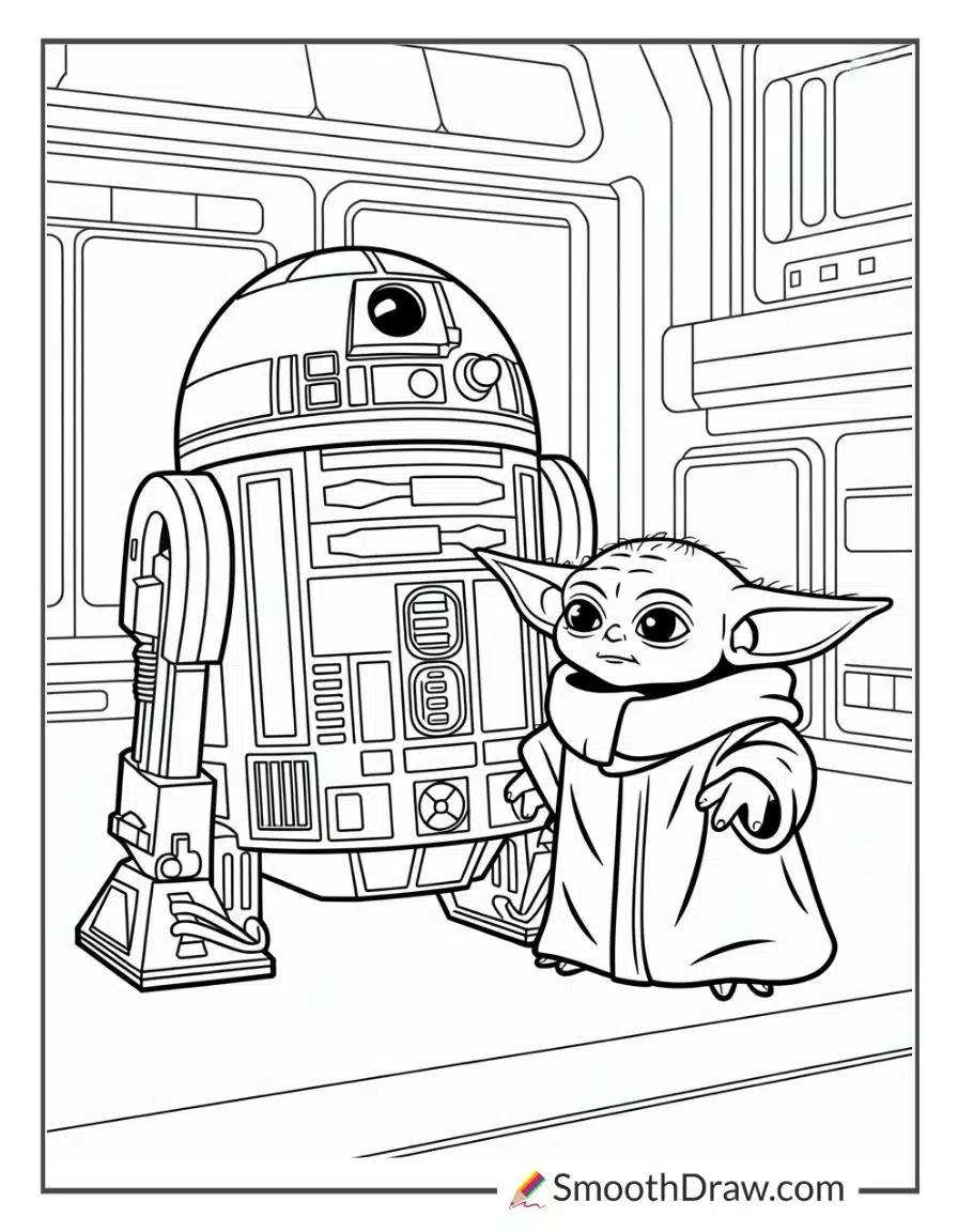 Baby Yoda And R2 D2 Meeting