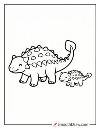 Baby Ankylosaurus Following Its Mother