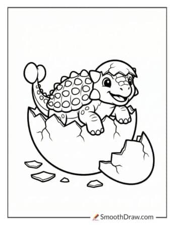 Baby Ankylosaurus Hatching From Eggshell