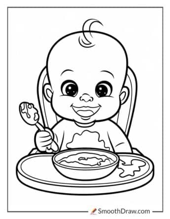 Baby in a High Chair Coloring Page