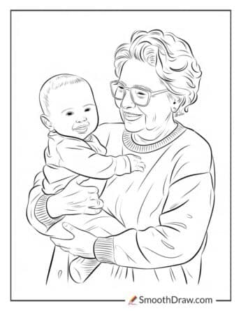 Baby with Grandma Coloring Page