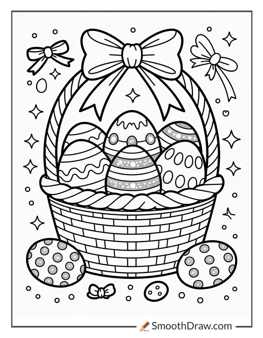 Basket Of Glittery Easter Eggs