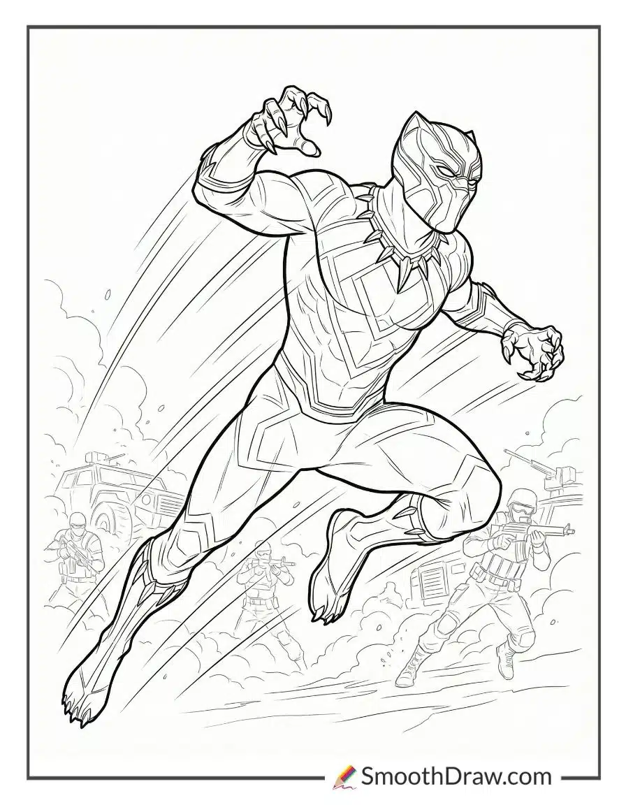 Black Panther Leaping Into Battle