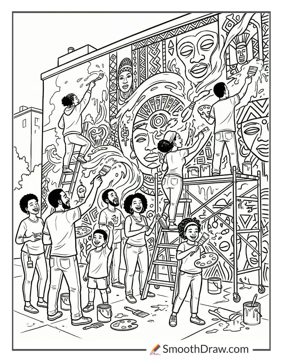 Black Artists Painting Murals Coloring Sheet