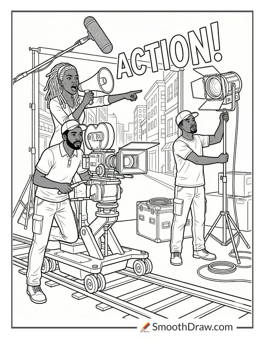Black Filmmakers On Set Coloring Sheet