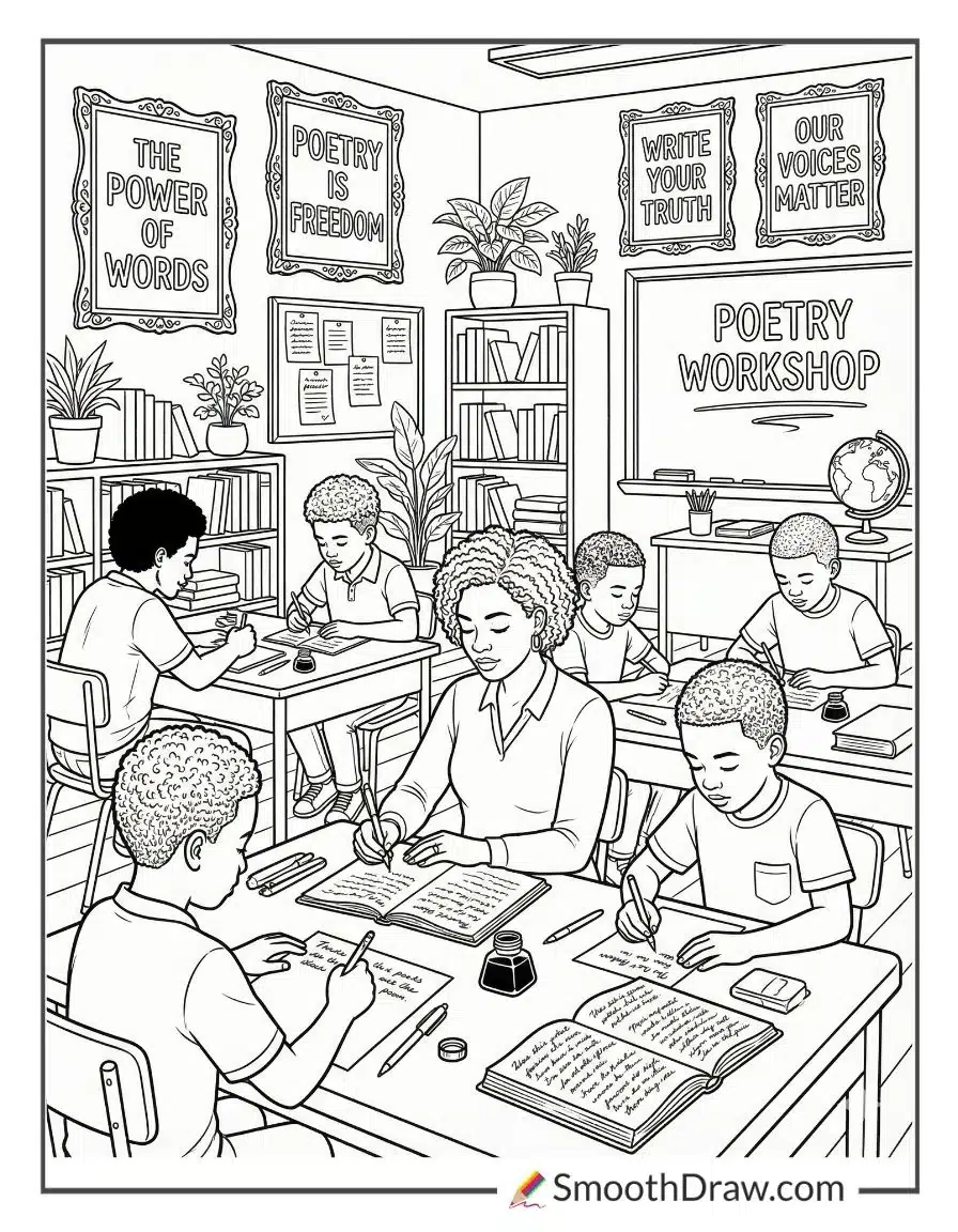 Black Poets Writing In A Classroom