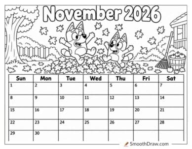 Bluey November 2026 calendar coloring page