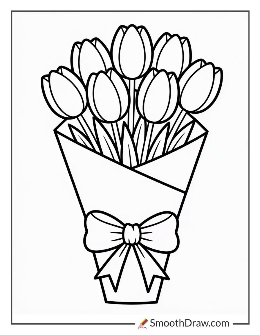 Bunch Of Tulips Wrapped In Paper Coloring Page