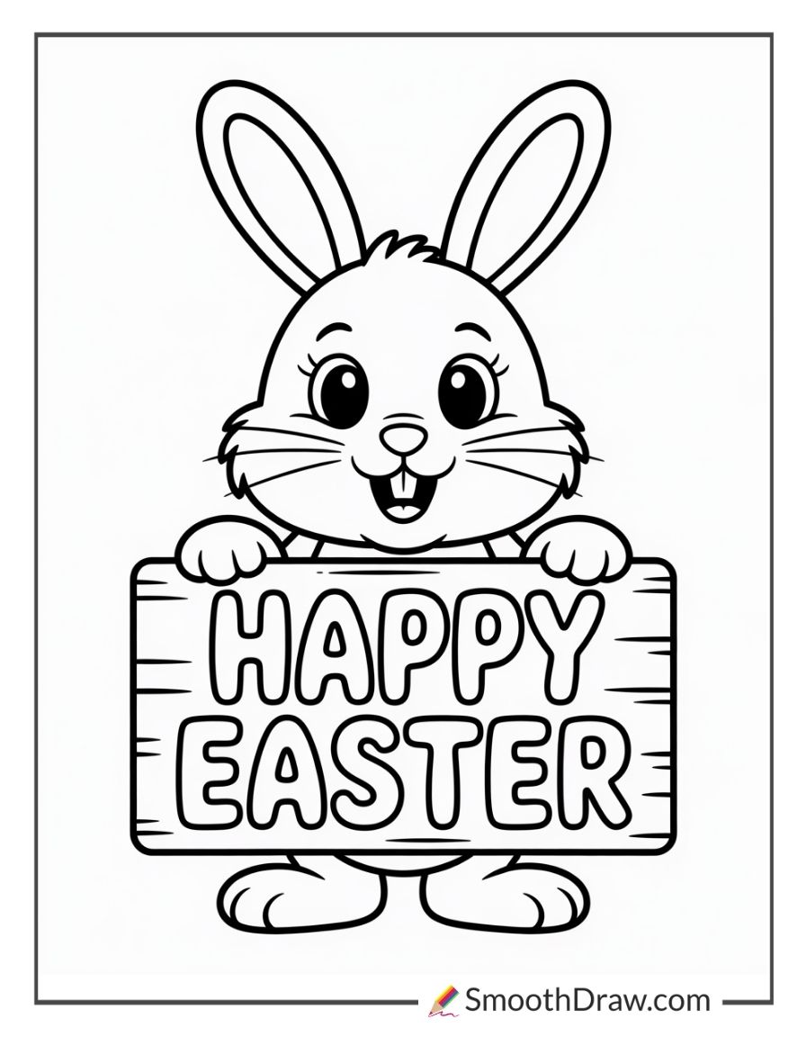 Bunny Holding Sign Saying Happy Easter