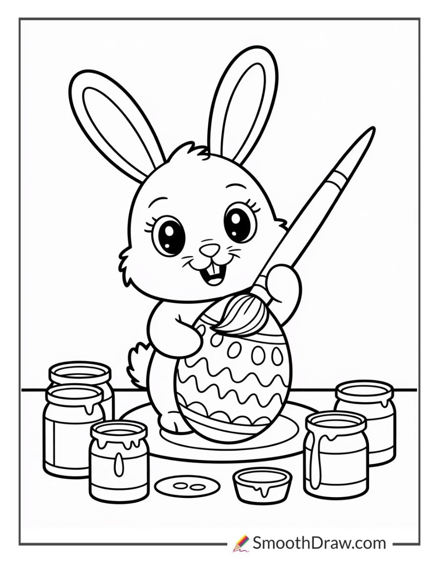 Bunny Painting An Easter Egg