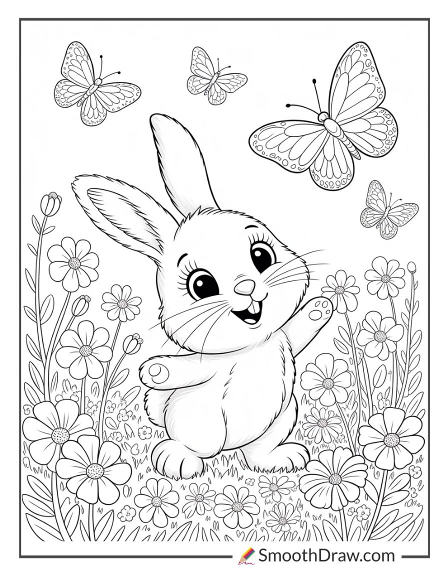 Bunny Playing With Butterflies