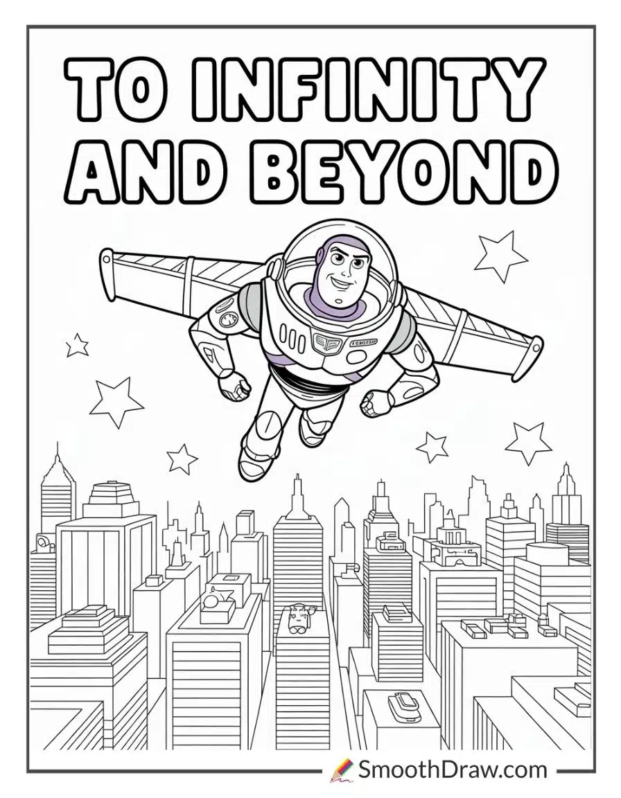 Buzz Lightyear launching into space coloring page