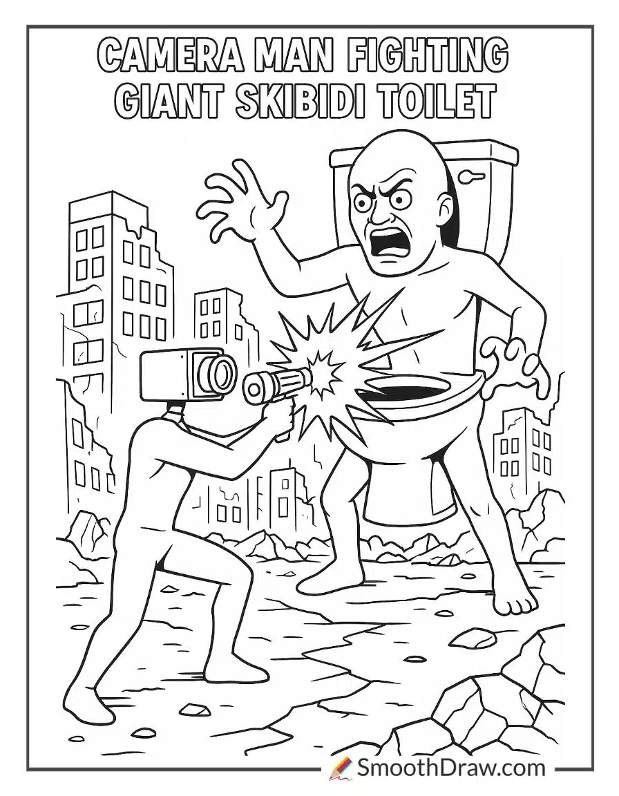 Camera Man Fighting Giant Skibidi Toilet