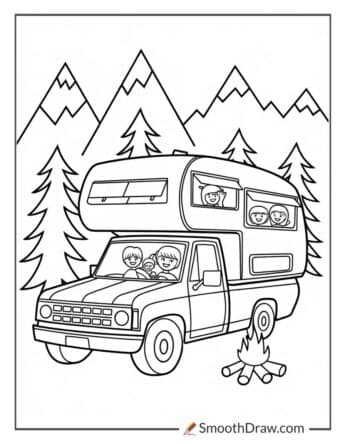 Camper Pickup Truck for Coloring