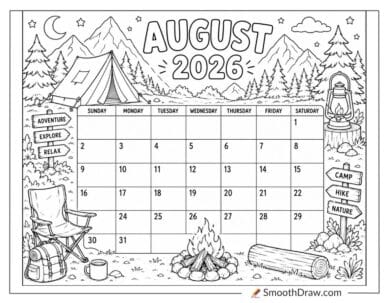 Camping August 2026 calendar
